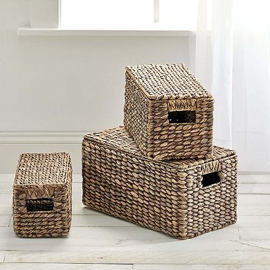 mDesign Woven Hyacinth Home Storage Basket with Lid - Set of 3