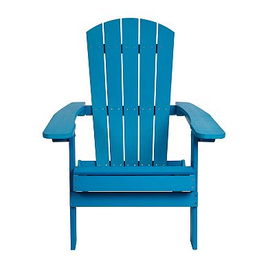 Merrick Lane Set of 2 Riviera Poly Resin Folding Adirondack Lounge Chair - All-Weather Indoor/Outdoor Patio Chair in Blue