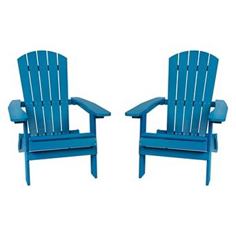 Merrick Lane Set of 2 Riviera Poly Resin Folding Adirondack Lounge Chair - All-Weather Indoor/Outdoor Patio Chair in Blue