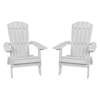 Merrick Lane Set of 2 Riviera Poly Resin Folding Adirondack Lounge Chair - All-Weather Indoor/Outdoor Patio Chair in Blue