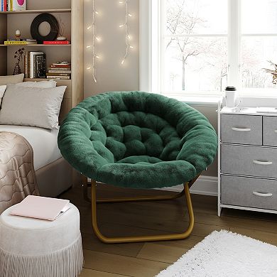 Emma And Oliver Cozy Faux Fur Oversize Folding Moon Chair With Metal Frame