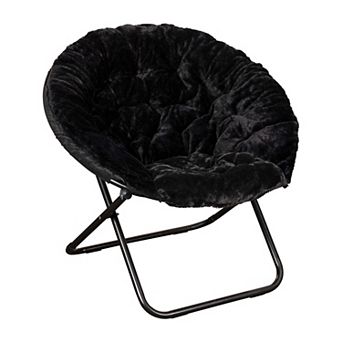 Emma And Oliver Cozy Faux Fur Oversize Folding Moon Chair With Metal Frame