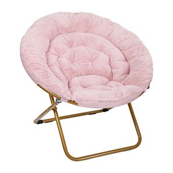 Emma And Oliver Cozy Faux Fur Oversize Folding Moon Chair With Metal Frame