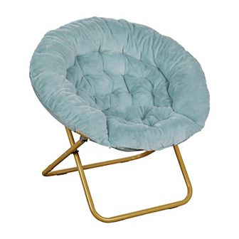 Emma And Oliver Cozy Faux Fur Oversize Folding Moon Chair With Metal Frame