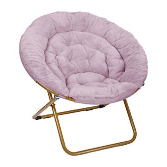 Emma And Oliver Cozy Faux Fur Oversize Folding Moon Chair With Metal Frame