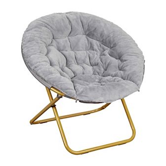 Emma And Oliver Cozy Faux Fur Oversize Folding Moon Chair With Metal Frame
