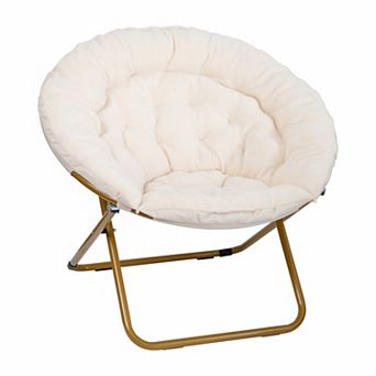 Emma And Oliver Cozy Faux Fur Oversize Folding Moon Chair With Metal Frame