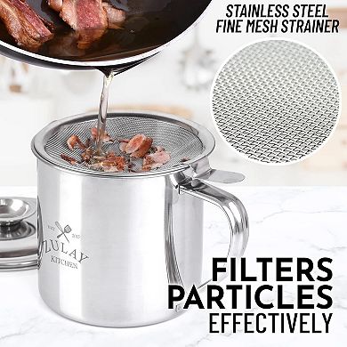 Zulay Kitchen Bacon Grease Container with Strainer, Lid and Handle