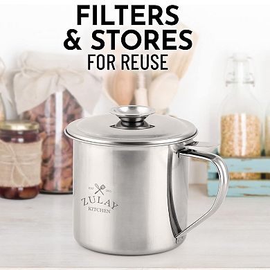 Zulay Kitchen Bacon Grease Container with Strainer, Lid and Handle
