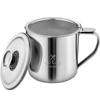 Zulay Kitchen Bacon Grease Container with Strainer, Lid and Handle