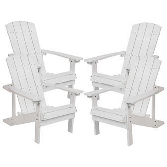 Merrick Lane Set of 4 Riviera All-Weather Poly Resin Wood Adirondack Chairs in White