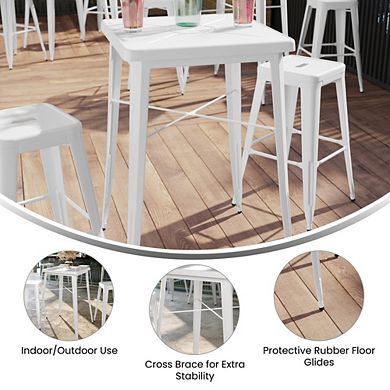 Merrick Lane Retta Bar Height Patio Dining Table with Green Metal Frame and 23.75" Square Top