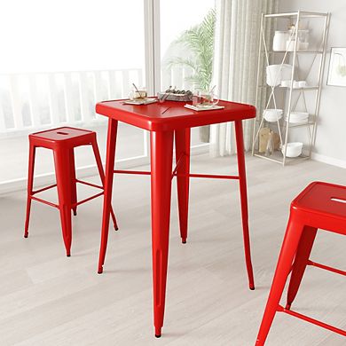 Merrick Lane Retta Bar Height Patio Dining Table with Green Metal Frame and 23.75" Square Top