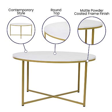Merrick Lane Fairdale Glass Coffee Table with Round Brushed Gold Cross Brace Frame