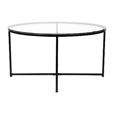 Merrick Lane Fairdale Glass Coffee Table with Round Brushed Gold Cross Brace Frame