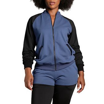 Women's Curvy Fit Zip Up Contrast Blocked Sweatshirt Jacket