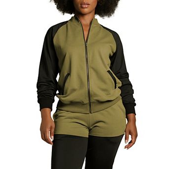 Women's Curvy Fit Zip Up Contrast Blocked Sweatshirt Jacket