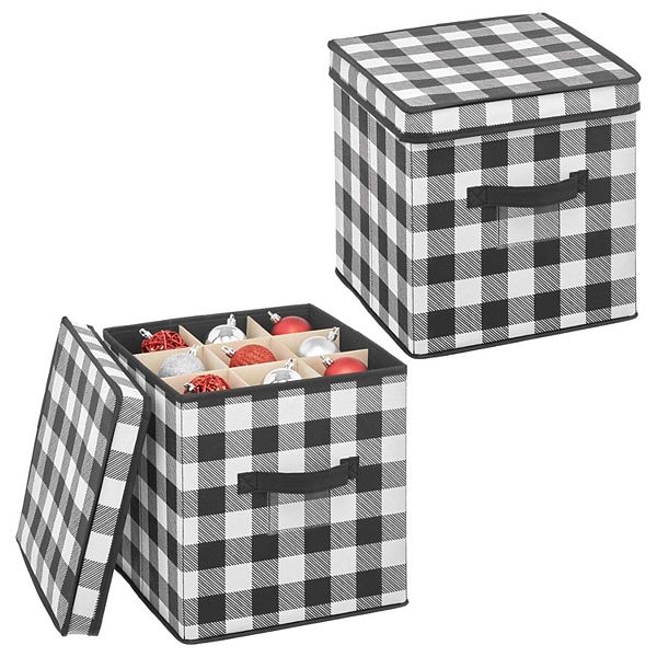 mDesign Square GiftWrap or Ornament Storage Box with Handles 2 Pack