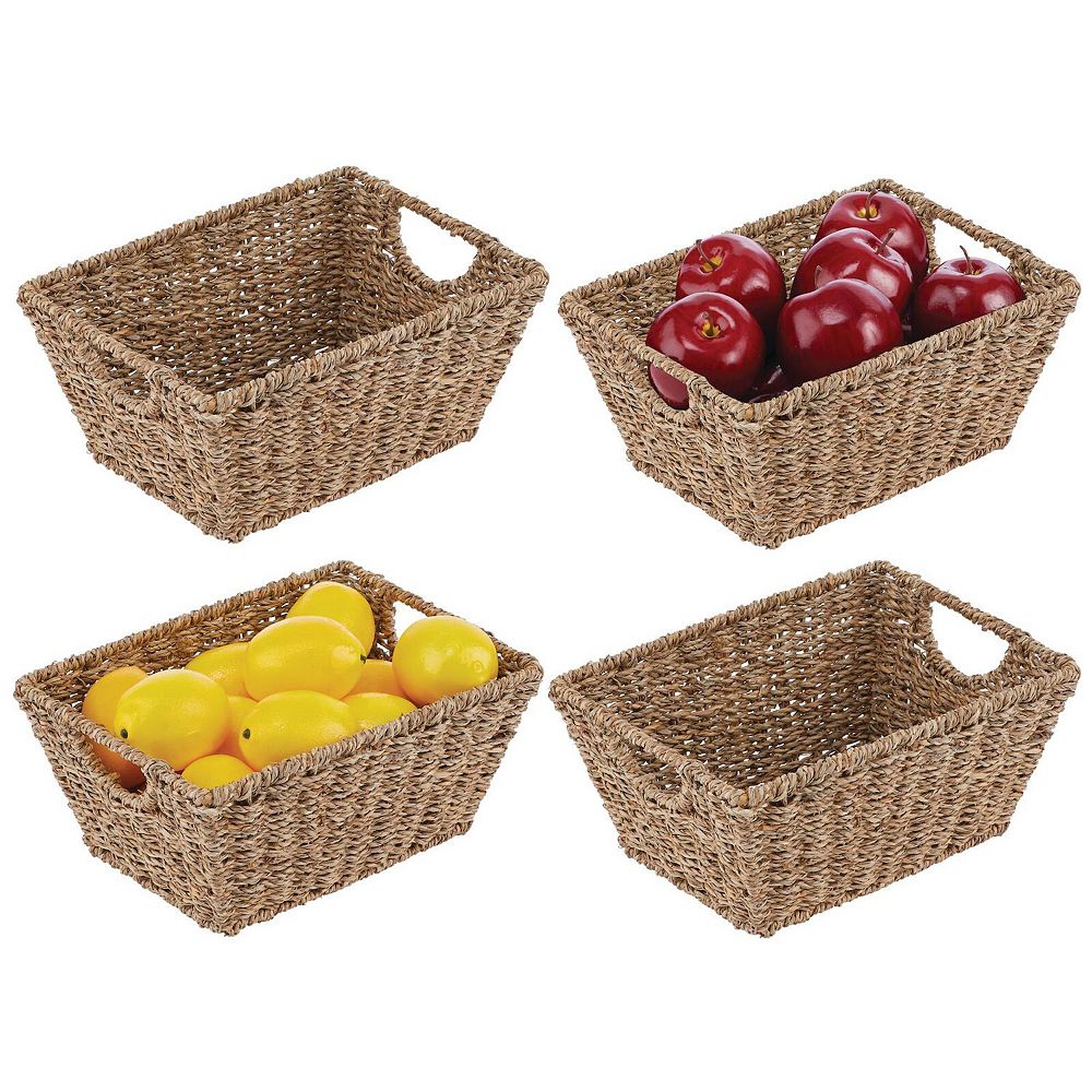 mDesign Woven Seagrass Nesting Kitchen Storage Basket Bins, 4 Pack - Natural/Tan