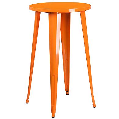 Merrick Lane Eleanore 5 Piece Outdoor Dining Set in Blue with 24" Round Table and 4 Slatted Back Bar Stools with Footrests