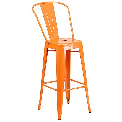 Merrick Lane Eleanore 5 Piece Outdoor Dining Set in Blue with 24" Round Table and 4 Slatted Back Bar Stools with Footrests