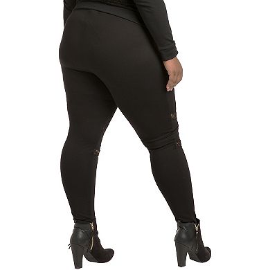 Poetic Justice Plus Size Curvy Women's Lace Insets Pull On Ponte Legging