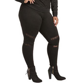 Poetic Justice Plus Size Curvy Women's Lace Insets Pull On Ponte Legging