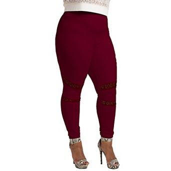 Poetic Justice Plus Size Curvy Women's Lace Insets Pull On Ponte Legging