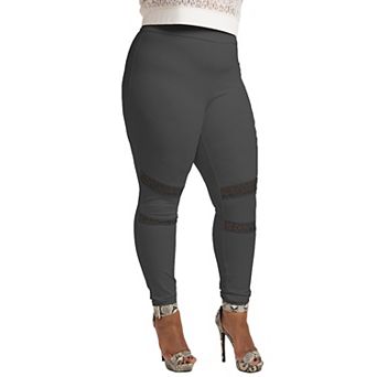 Poetic Justice Plus Size Curvy Women's Lace Insets Pull On Ponte Legging