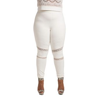 Poetic Justice Plus Size Curvy Women's Lace Insets Pull On Ponte Legging
