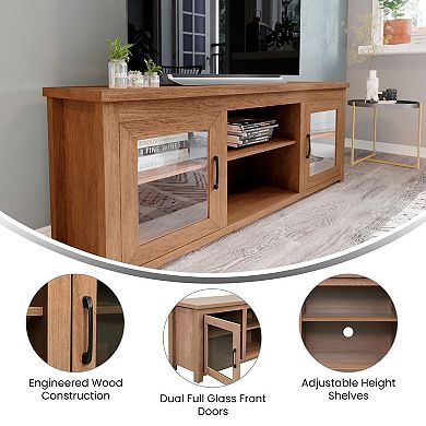 Merrick Lane Galena Traditional Full Glass Door 65" TV Stand for up to 80" TVs; Black Wash Finish