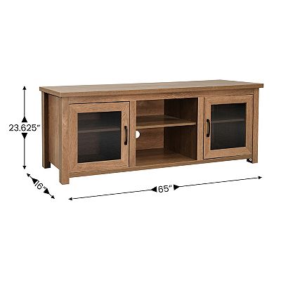 Merrick Lane Galena Traditional Full Glass Door 65" TV Stand for up to 80" TVs; White Wash Finish
