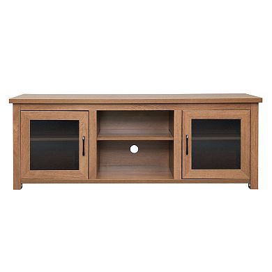 Merrick Lane Galena Traditional Full Glass Door 65" TV Stand for up to 80" TVs; Black Wash Finish