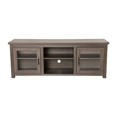 Merrick Lane Galena Traditional Full Glass Door 65" TV Stand for up to 80" TVs; White Wash Finish
