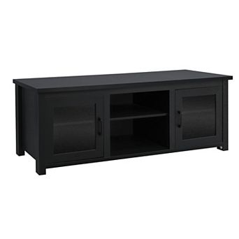 Merrick Lane Galena Traditional Full Glass Door 65" TV Stand for up to 80" TVs; Black Wash Finish