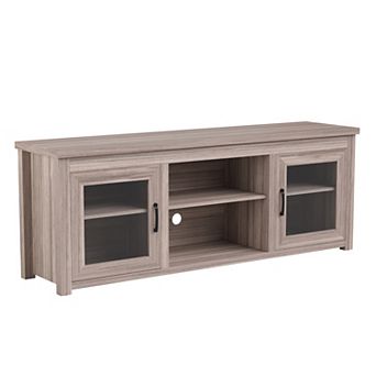 Merrick Lane Galena Traditional Full Glass Door 65" TV Stand for up to 80" TVs; Black Wash Finish
