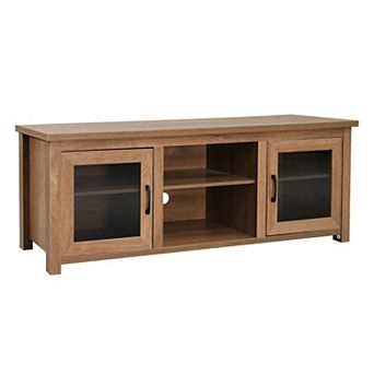 Merrick Lane Galena Traditional Full Glass Door 65" TV Stand for up to 80" TVs; Black Wash Finish