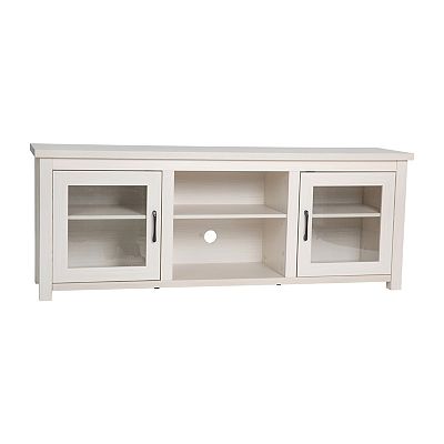 Merrick Lane Galena Traditional Full Glass Door 65" TV Stand for up to 80" TVs; White Wash Finish