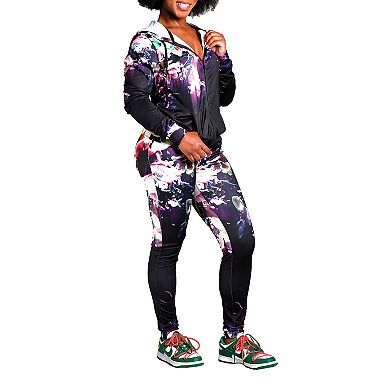 Poetic Justice Women's Active Tricot Full Zip Hoodies Floral Print