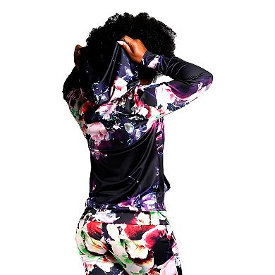 Poetic Justice Women's Active Tricot Full Zip Hoodies Floral Print