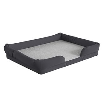 Merrick Lane Cozy Orthopedic Joint Relief Memory Foam Bolster Dog Bed for Pets up to 44 LBS., Gray Removable, Washable Cover, Non-Slip Bottom