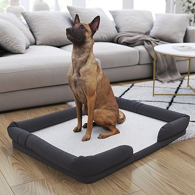 Merrick Lane Cozy Orthopedic Joint Relief Memory Foam Bolster Dog Bed for Pets up to 44 LBS., Gray Removable, Washable Cover, Non-Slip Bottom