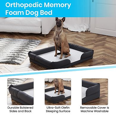Merrick Lane Cozy Orthopedic Joint Relief Memory Foam Bolster Dog Bed for Pets up to 44 LBS., Gray Removable, Washable Cover, Non-Slip Bottom