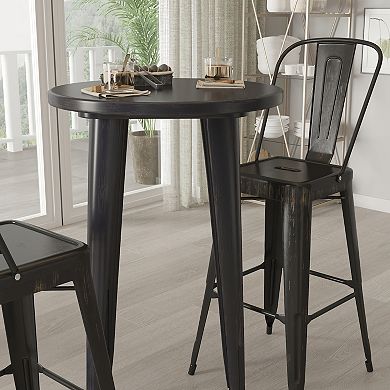 Merrick Lane Pasadena 3 Piece Outdoor Dining Set with Bar Height Table and Stools in Red