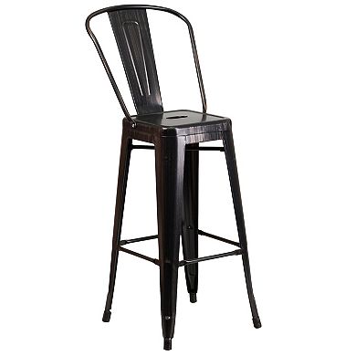 Merrick Lane Pasadena 3 Piece Outdoor Dining Set with Bar Height Table and Stools in Red