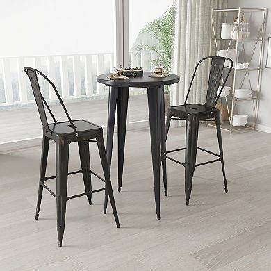 Merrick Lane Pasadena 3 Piece Outdoor Dining Set with Bar Height Table and Stools in Red