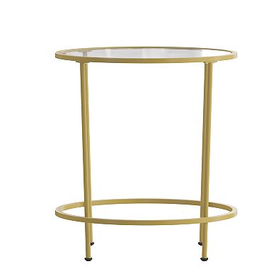 Merrick Lane Newbury Glass End Table with Round Matte Black Frame and Vertical Legs
