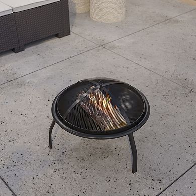 Merrick Lane Ewan Fire Pit 22.5" Iron Folding Wood Burning Outdoor Fire Pit