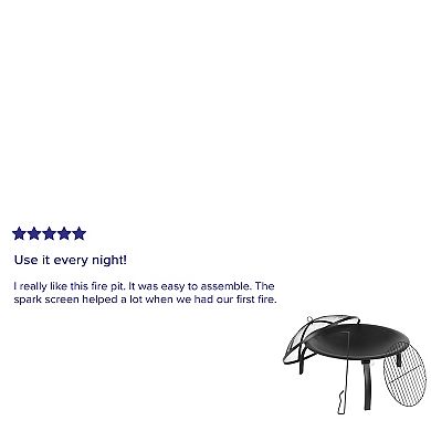 Merrick Lane Ewan Fire Pit 22.5" Iron Folding Wood Burning Outdoor Fire Pit