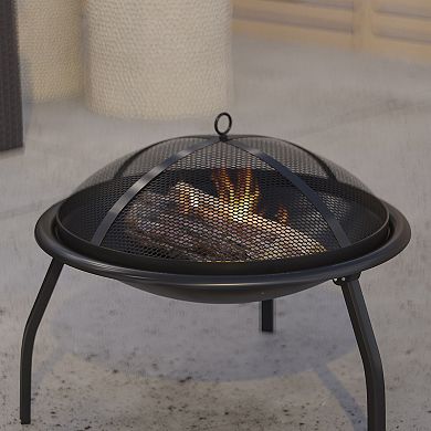 Merrick Lane Ewan Fire Pit 22.5" Iron Folding Wood Burning Outdoor Fire Pit